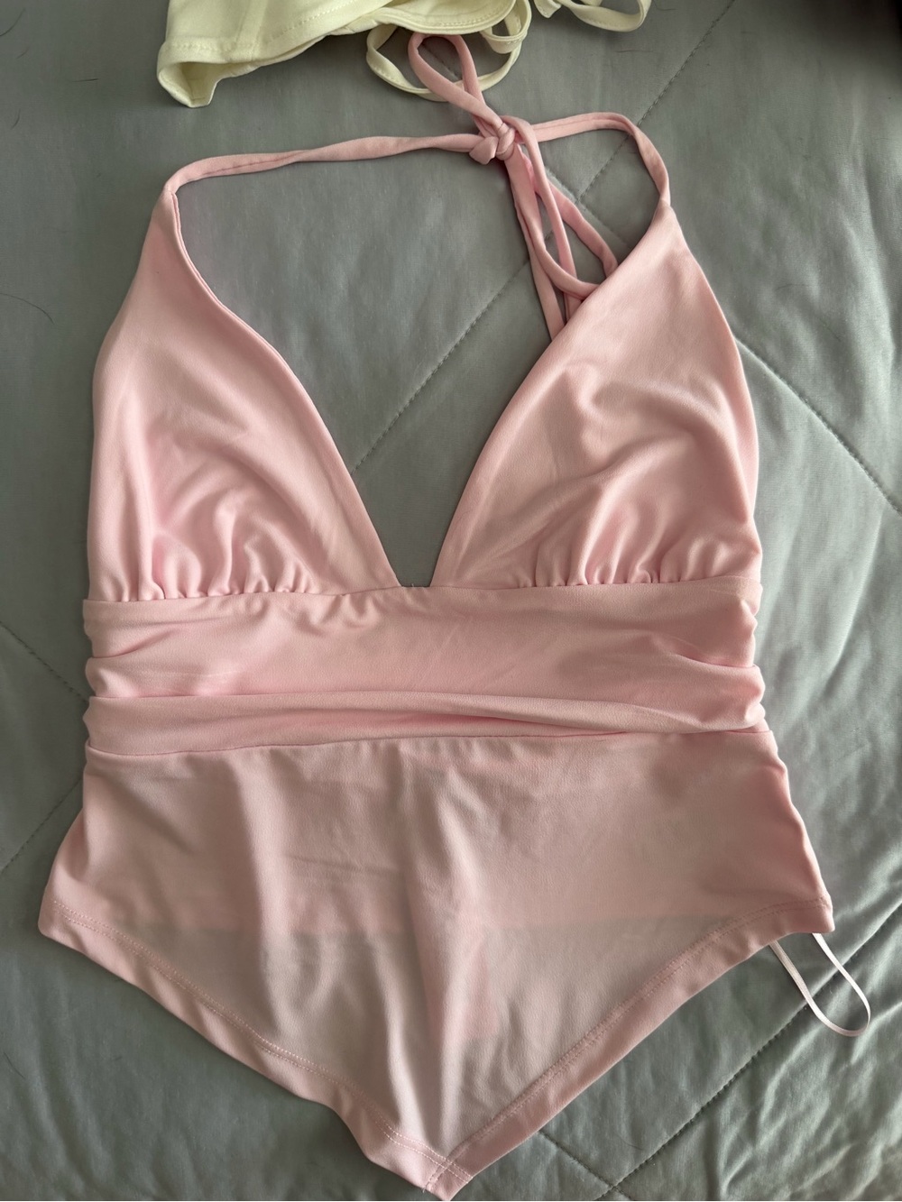 Garage parfait pink plunge halter hankerchief top